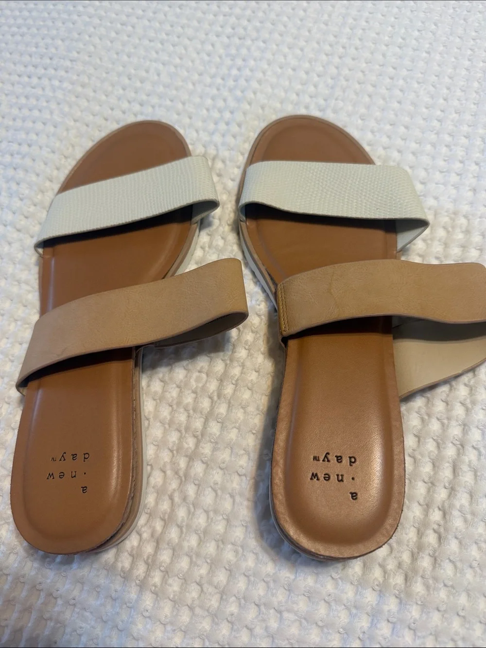 a new day Two-Band Slide Sandals in Taupe and Cream
